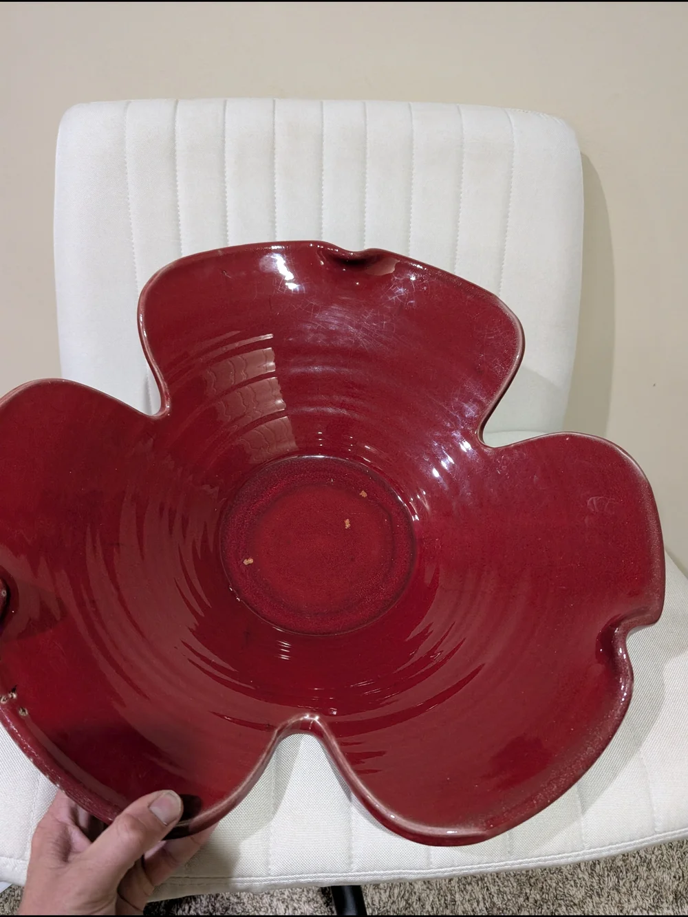 Red Ceramic Flower Bowl - Home Dining Decorative Centerpiece
